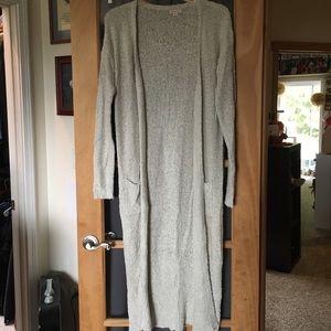 Ankle length cream colored cardigan sweater